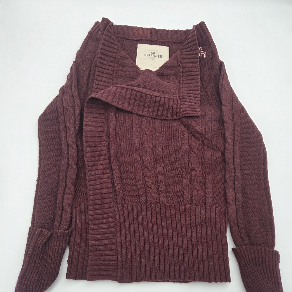 Hollister Juniors Sweater Wrap Cardigan Chunky Knit Maroon Size Extra Small